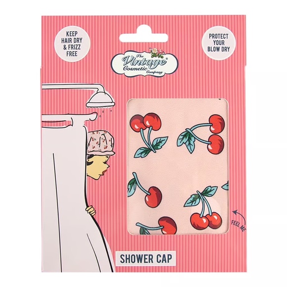 NWT Vintage Cosmetic Co Double-Sided Cherry Shower Cap – Waterproof + Adjustable - Picture 2 of 4